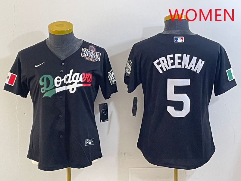 Women Los Angeles Dodgers 5 Freeman Black Game 2025 Nike MLB Jersey style 4032